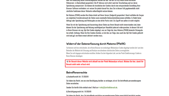 Opt-Out-Klick bei Datenschutzerklärung